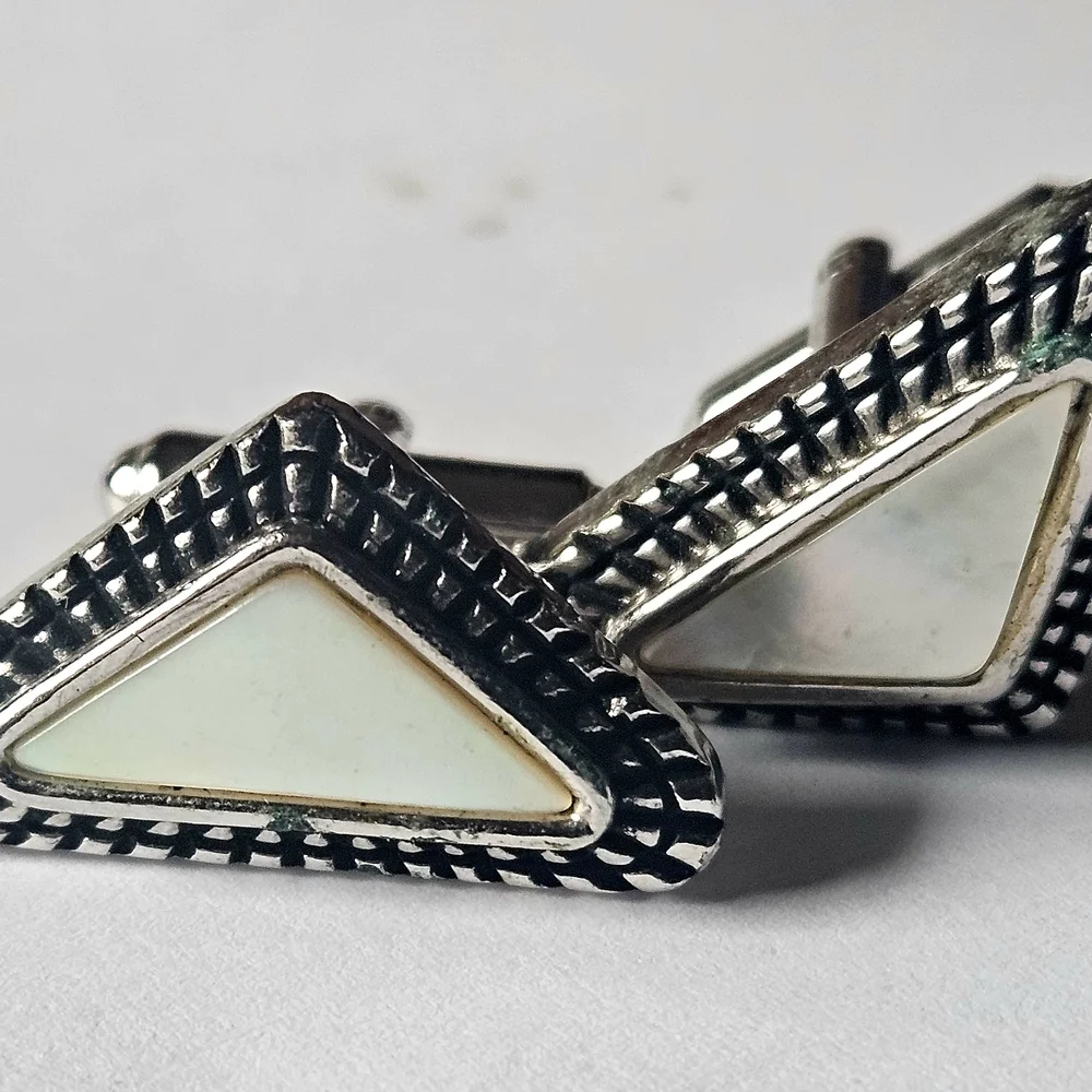 Silver and Cream Triangle Cufflinks